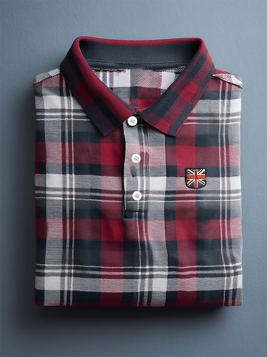 Camisa polo ejecutivo casual Union Jack Button de manga corta para hombre