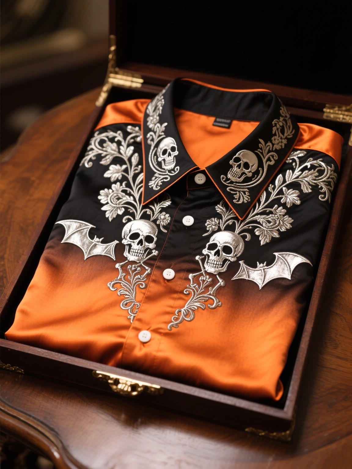 Camisa satén Luxe Halloween de manga larga con botones para hombre