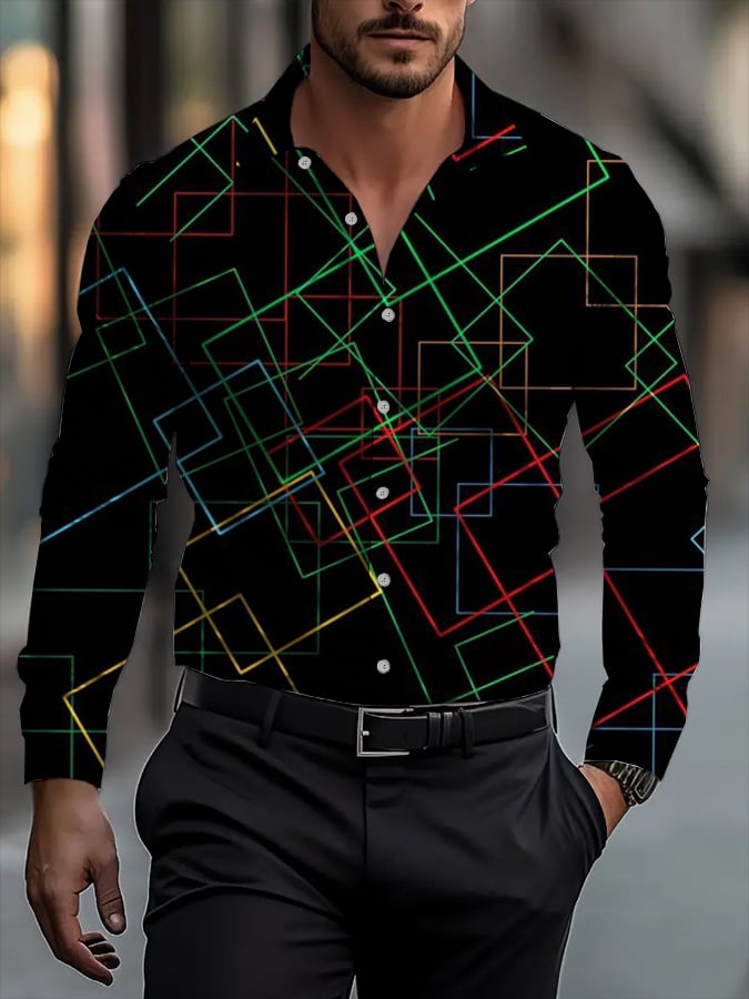 Camisa clásico ejecutivo a cuadros rayas estampado de manga larga para hombre
