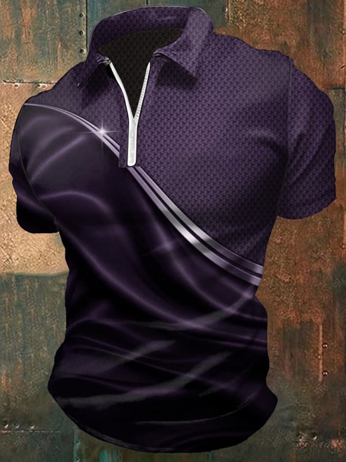 Camisa polo casual degradado gráfico estampado con cierre para hombre
