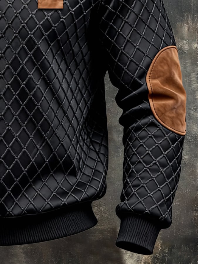 Sudadera retro jacquard texturizado Patchpara trabajo Comfortable Color-Blocked con cierre para hombre