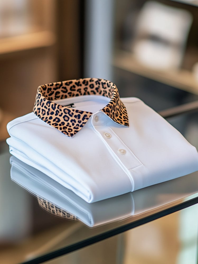 Camisa polo ejecutivo casual Leopard estampado Button de manga corta para hombre