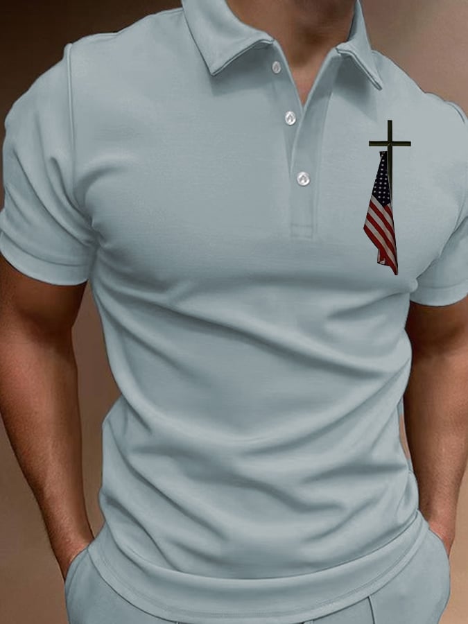 Camisa polo de manga corta casual estampado para hombre