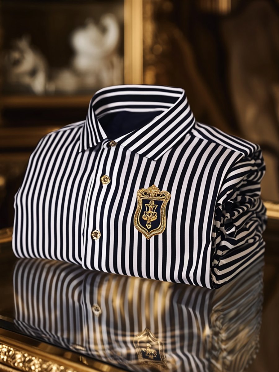 Camisa ejecutivo casual a rayas Logo estampado de manga larga para hombre