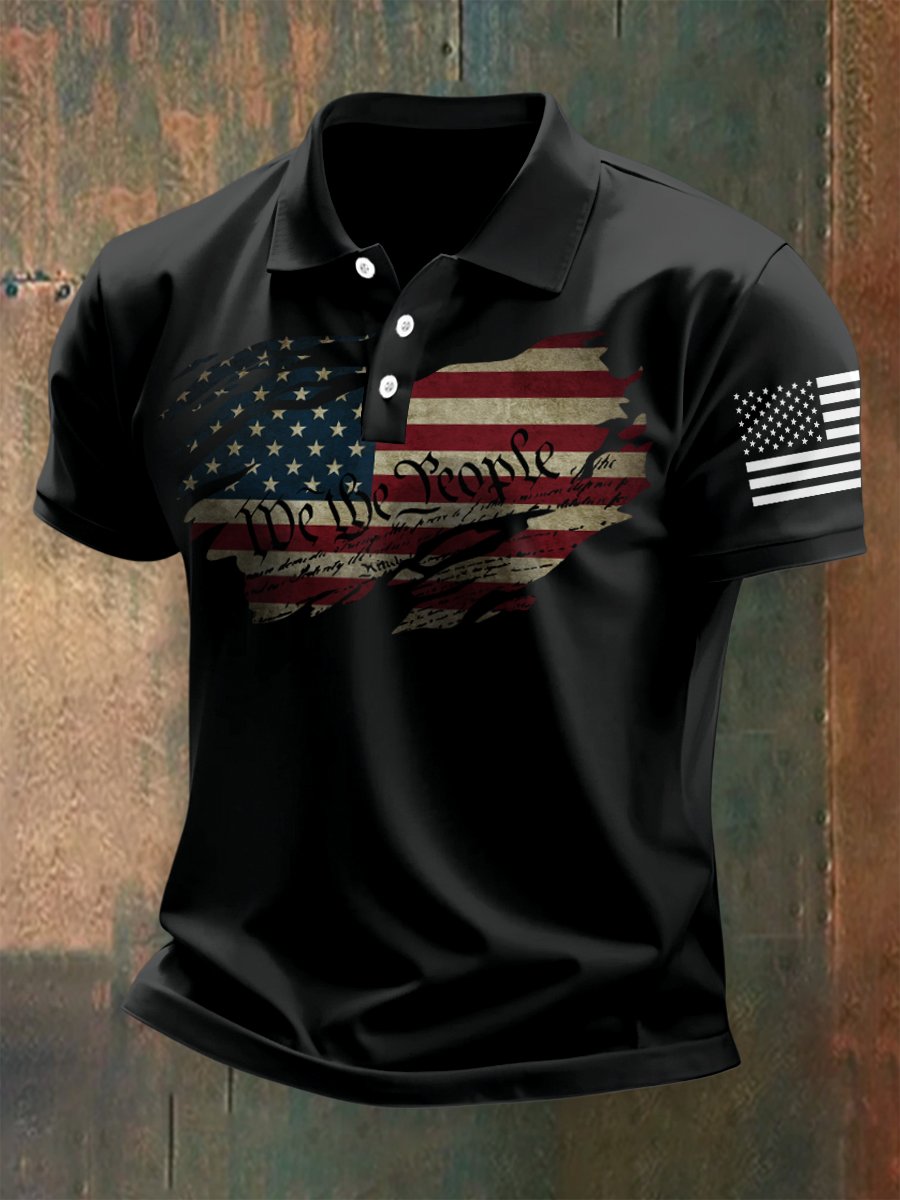 Camisa polo para exterior Independence Day American Flag Button de manga corta para hombre