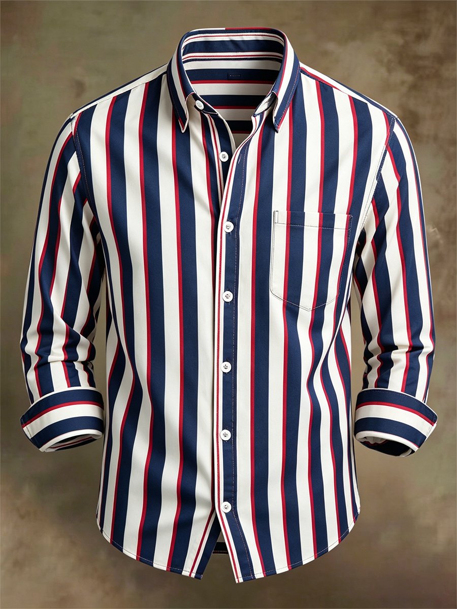 Camisa retro ejecutivo Bag House Geometric de manga larga para hombre