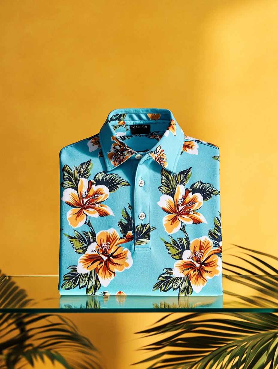 Camisa polo ejecutivo casual floral estampado con botones de manga corta para hombre