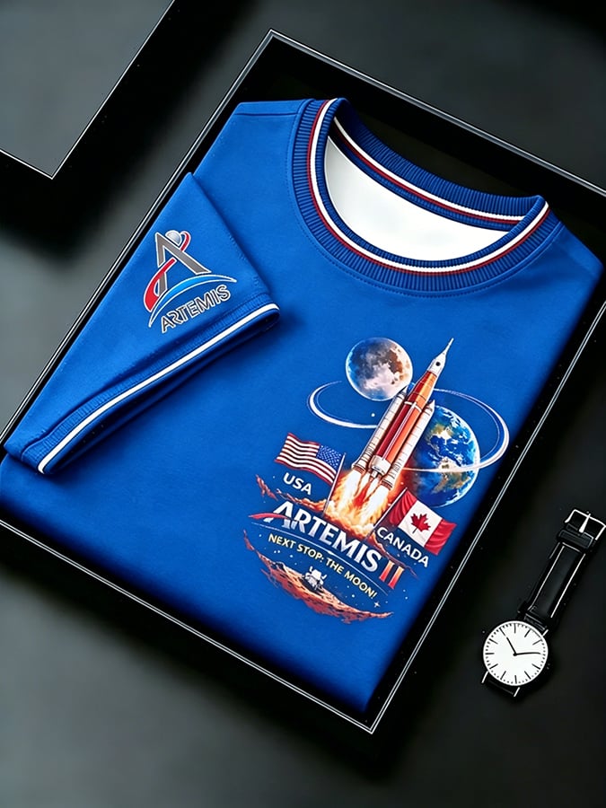 Camiseta Next Stop The Moon USA And Canada Artemis II 2026 Rocket Launch estampado para hombre