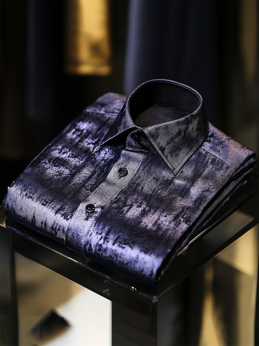 Camisa satén Luxe de manga larga con botones para hombre