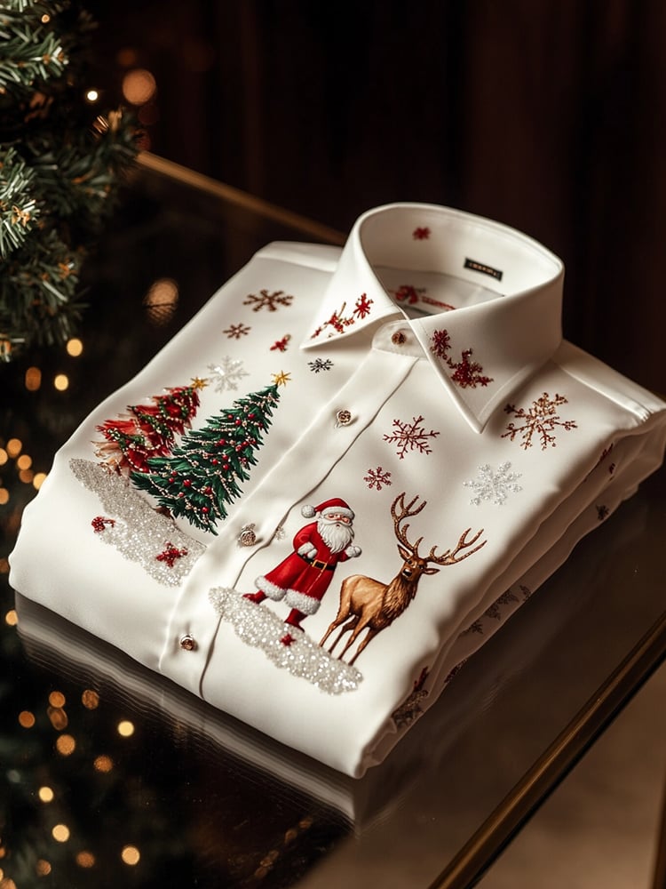 Camisa Christmas satén Luxe de manga larga con botones para hombre