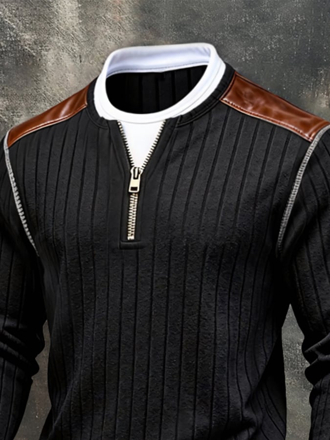 Sudadera vintage-Style Faux Two-Piece Spliced ​​Color-Block de manga larga para hombre
