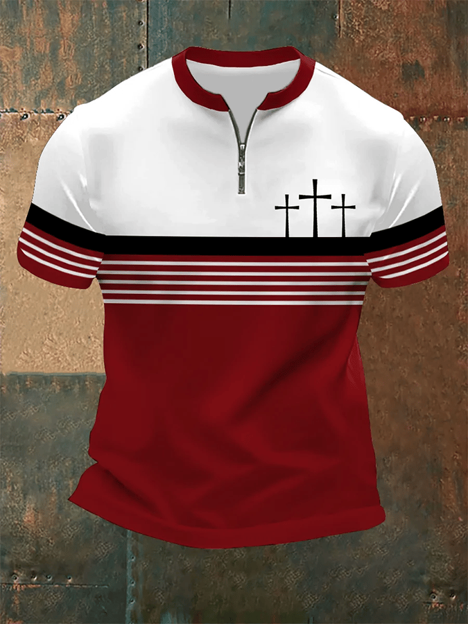Vintage Faith estampado Zip Top para hombre