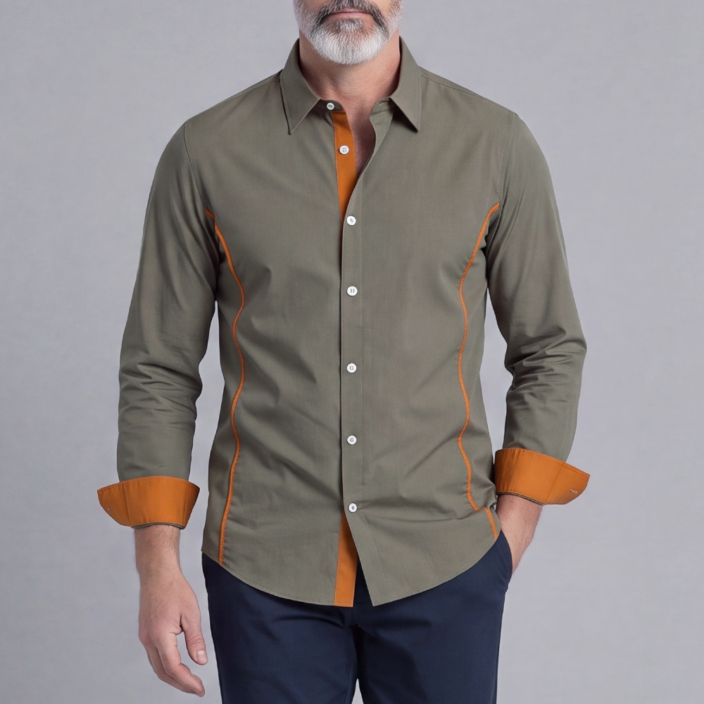 Camisa Color-Blocked V-Neck de manga larga para hombre