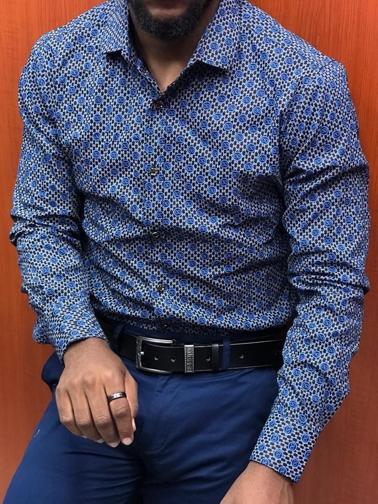 Camisa Street Style ejecutivo casual estampado de manga larga para hombre