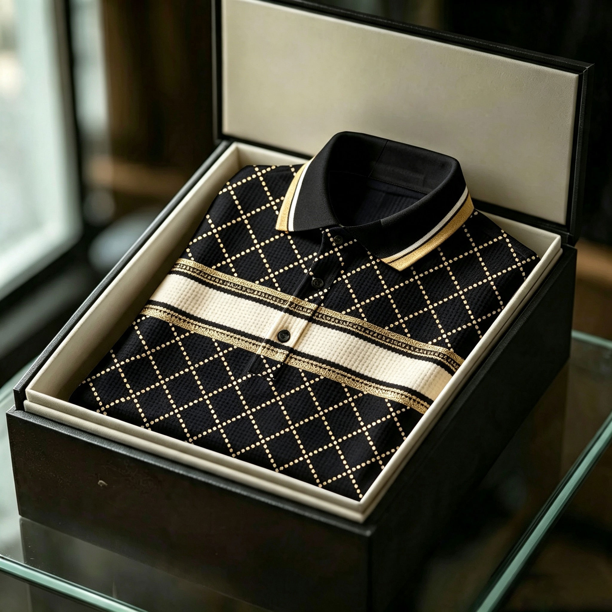para hombre de manga corta camisa polo with Diamond-Pattern Print