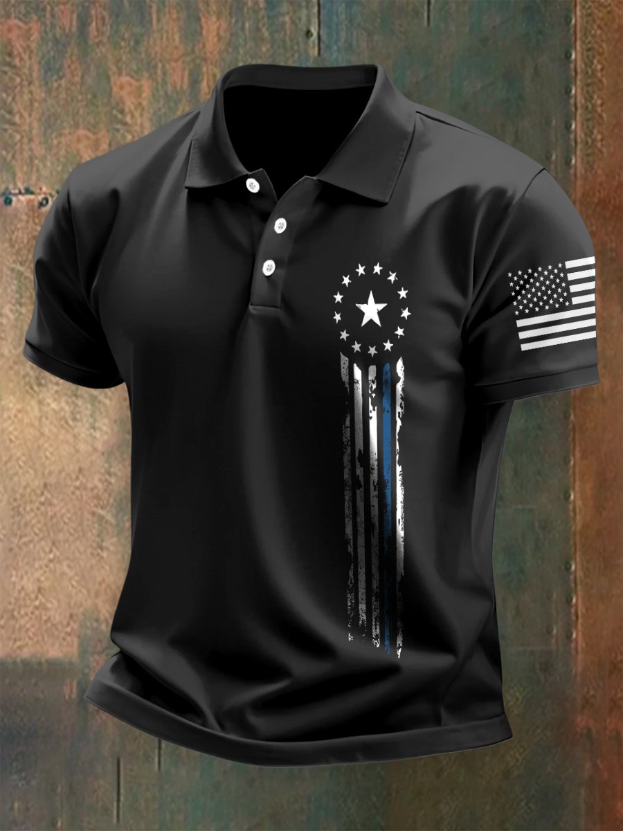 Camisa polo para exterior Independence Day American Flag Button de manga corta para hombre