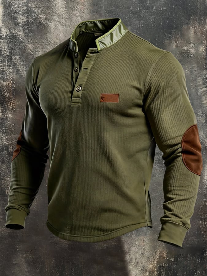 Camiseta vintage-Style Color-Blocked de manga larga para hombre