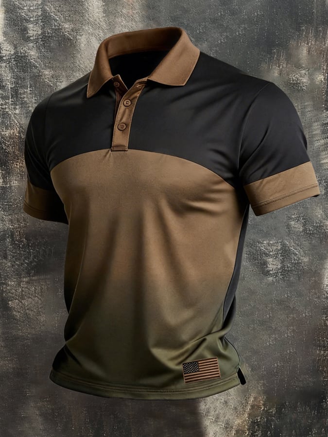 Retro Patriot en bloques de color Polo Collar de manga corta para hombre