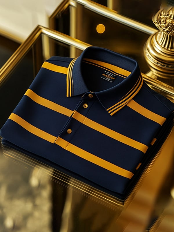 Camisa polo retro ejecutivo rayas estampado de manga larga para hombre