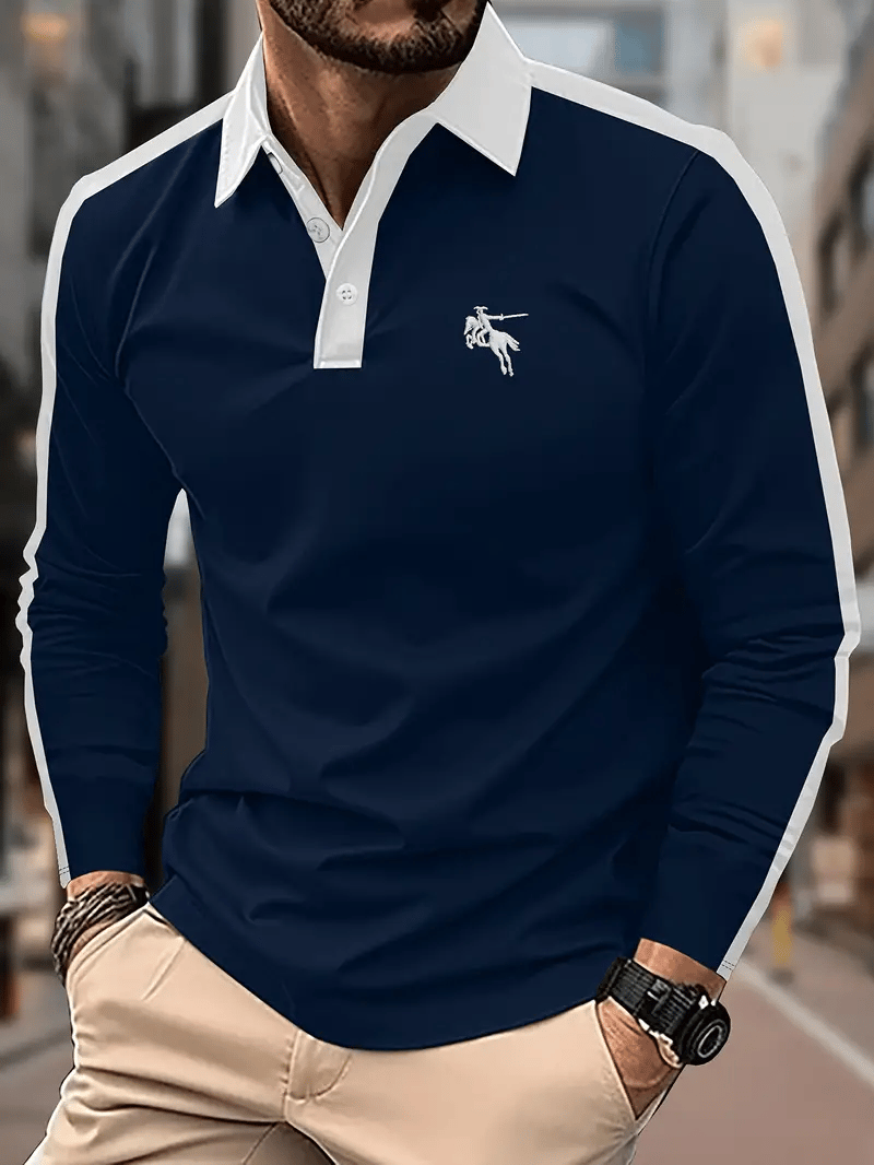 Camisa polo ejecutivo casual a rayas de manga larga para hombre