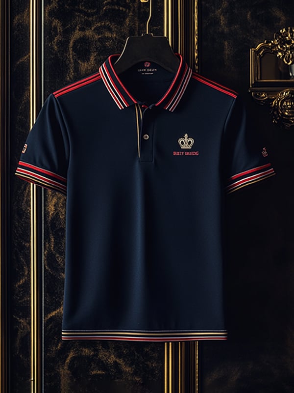 Camisa polo ejecutivo rayas Logo con botones de manga corta para hombre