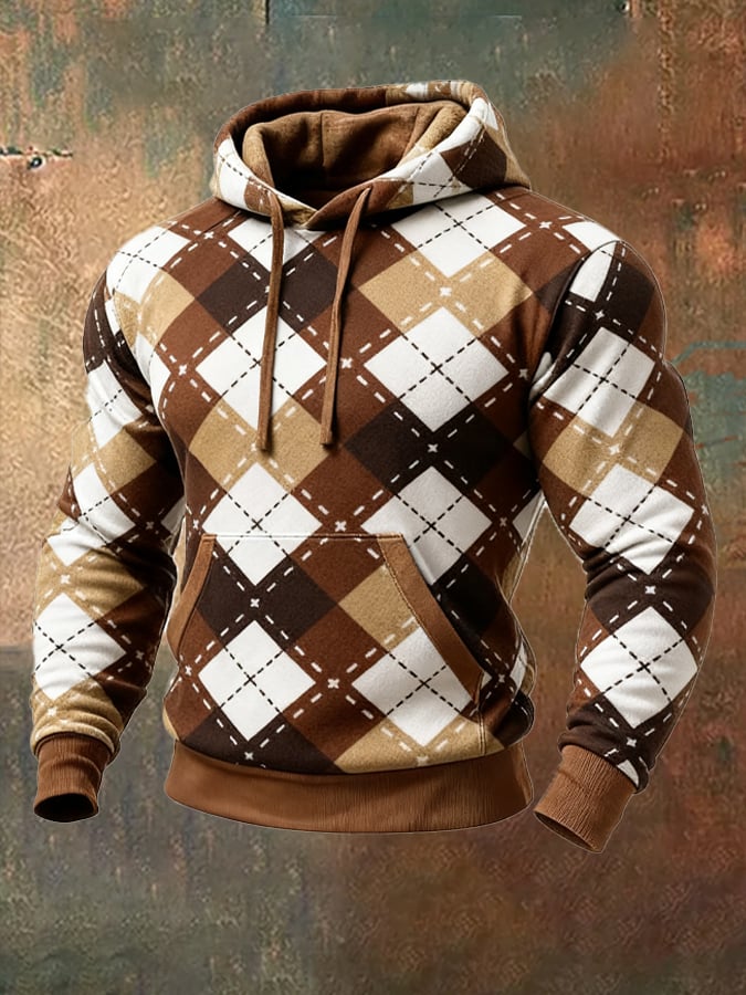 Sudadera retro desgastado en bloques de color estampado casual de manga larga para hombre