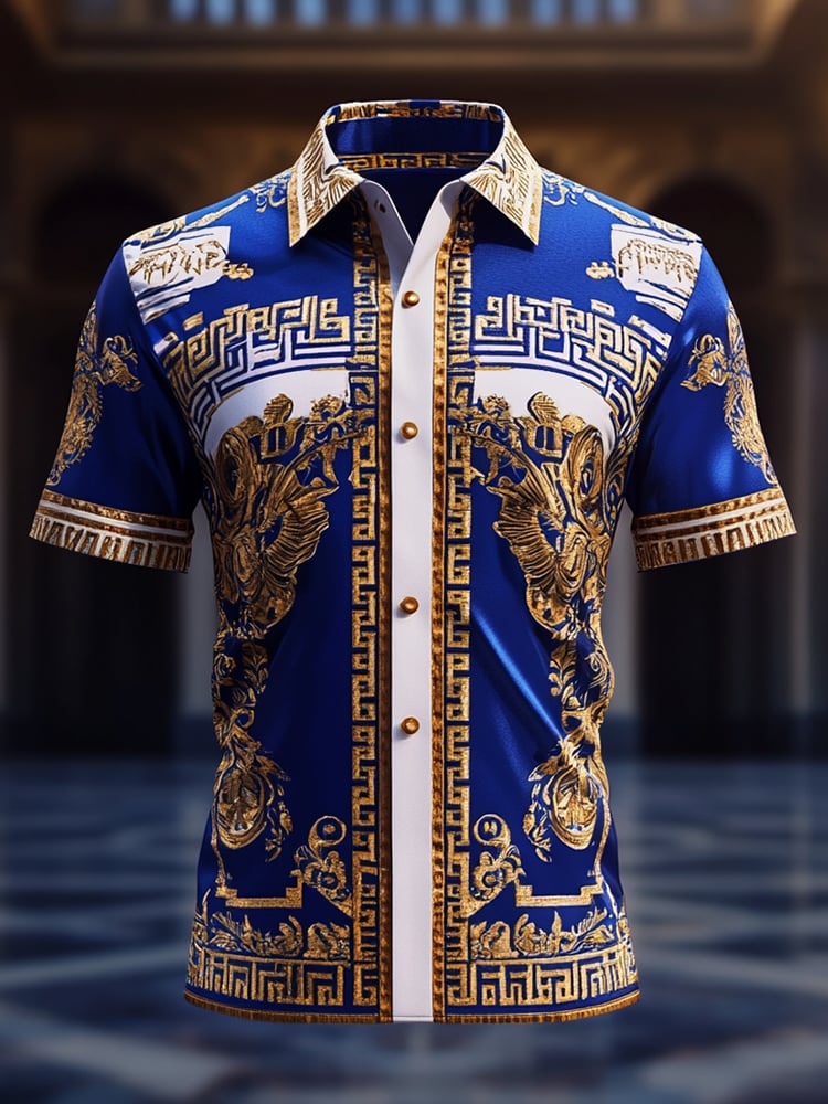 Camisa satén Luxe estampado de manga corta Button para hombre
