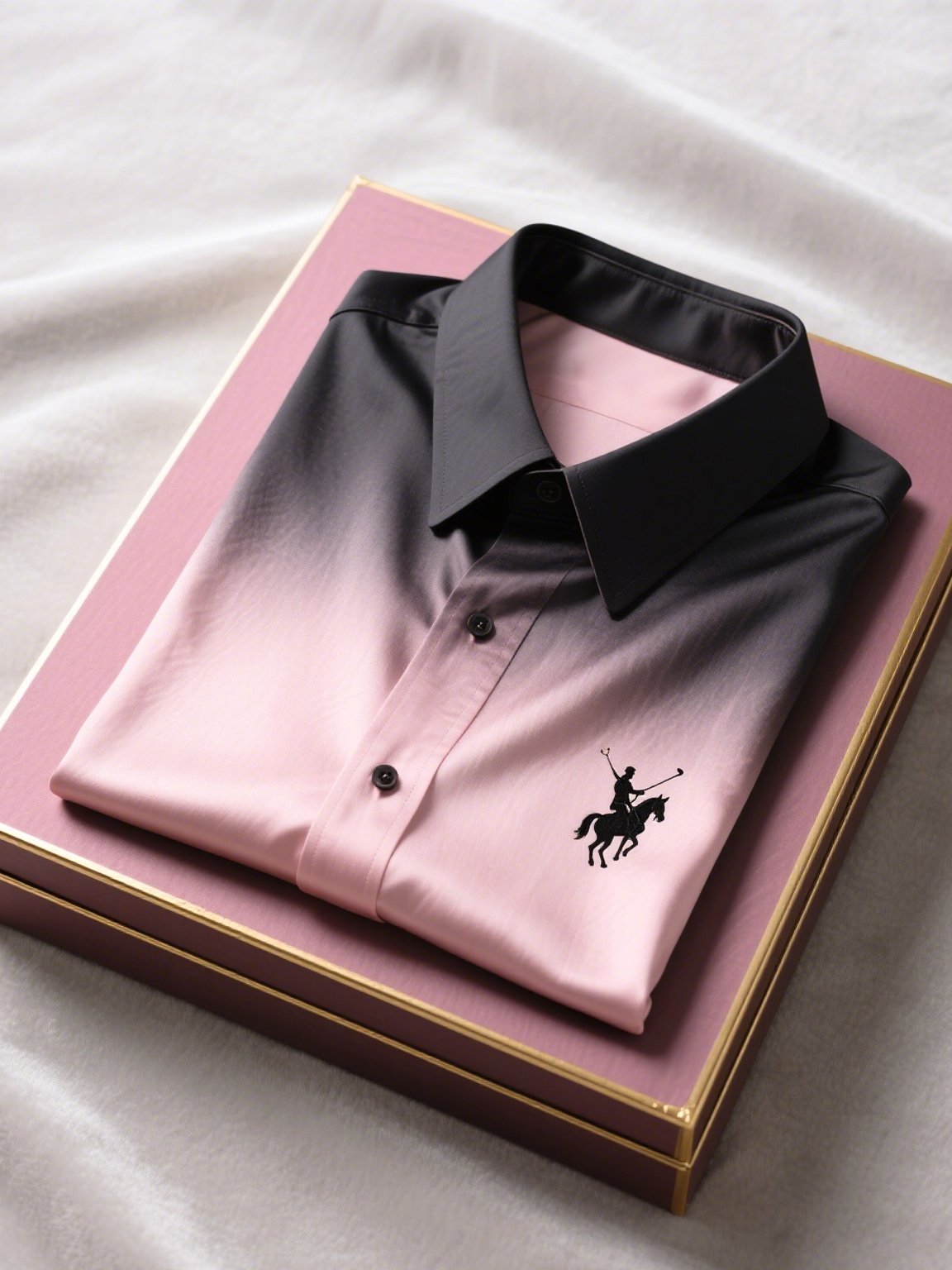 Camisa satén de lujo degradado ejecutivo rayas de manga corta Button para hombre