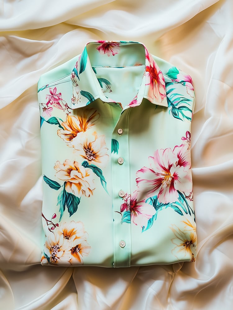 Camisa ejecutivo casual floral solapa de manga corta para hombre