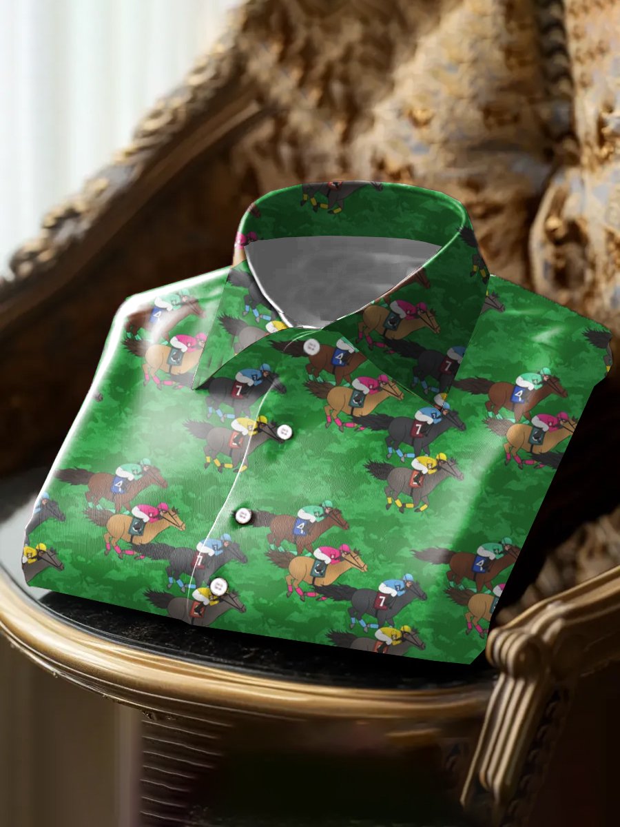 Camisa retro Horse estampado para hombre