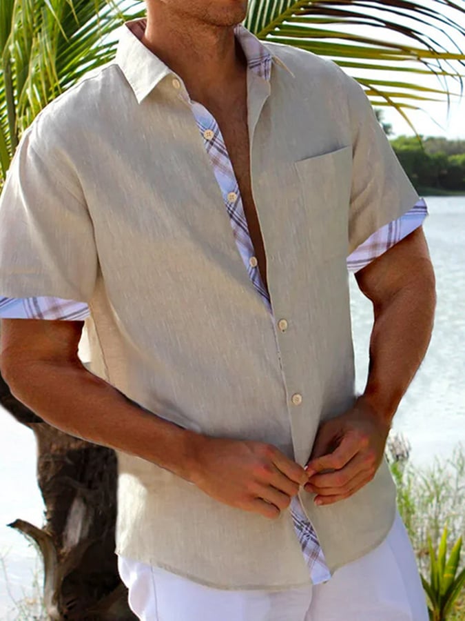 Camisa Patchpara trabajo holgado Lapel para hombre