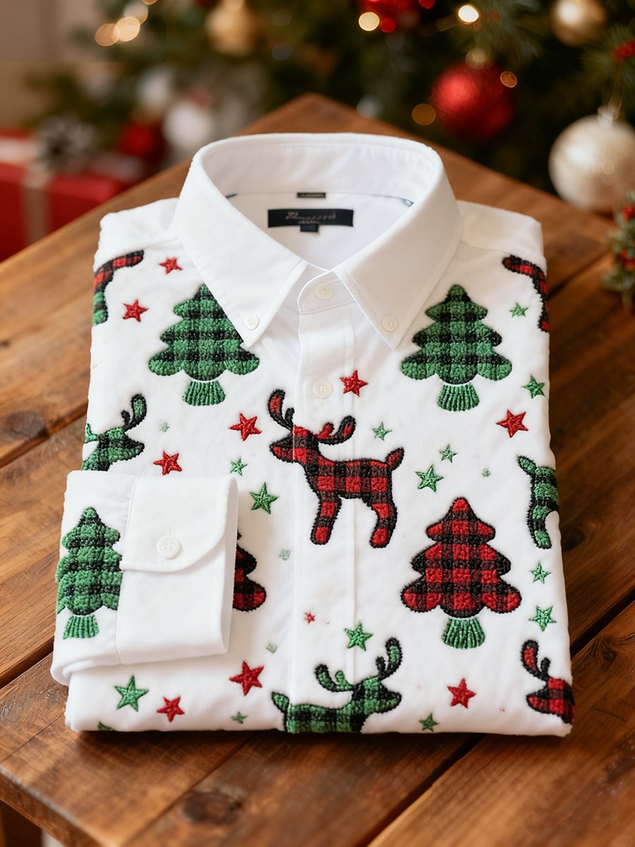 Camisa ejecutivo Christmas Reindeer de manga larga para hombre