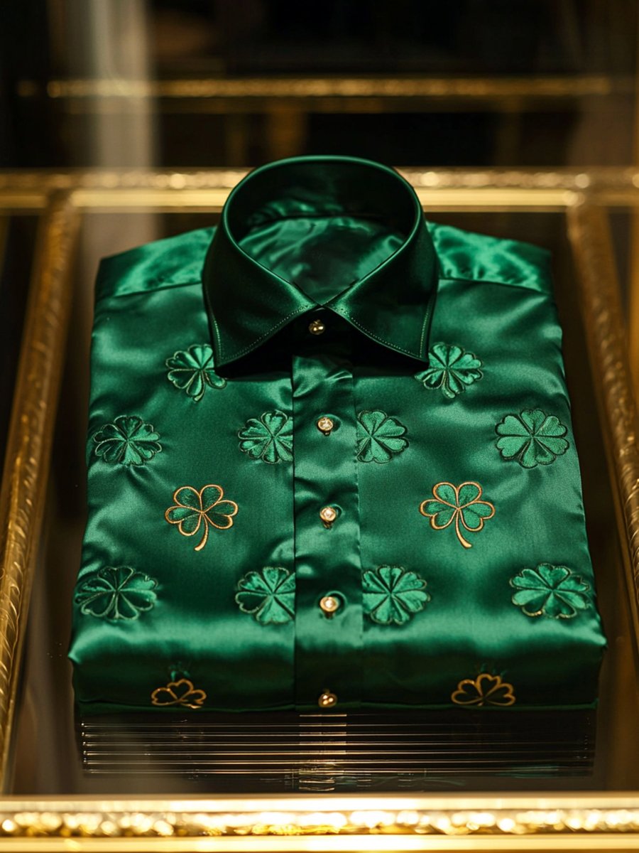 Camisa St. Patrick's satén de lujo ejecutivo de manga larga para hombre