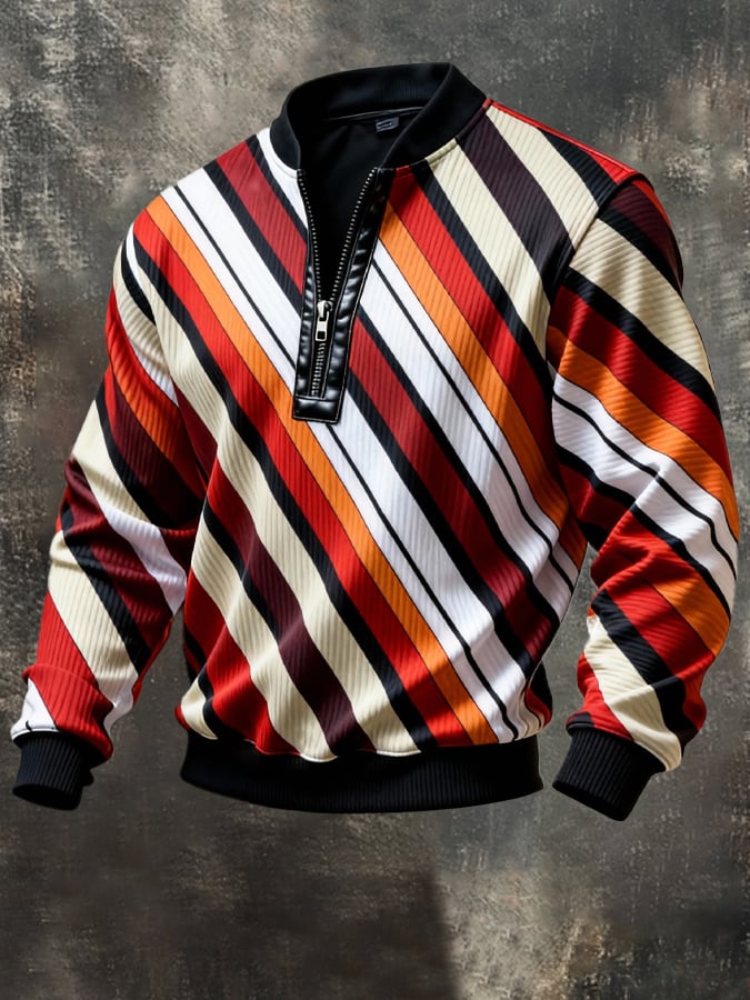 Sudadera vintage Color-Block estampado con cierre con gorrasucha para hombre