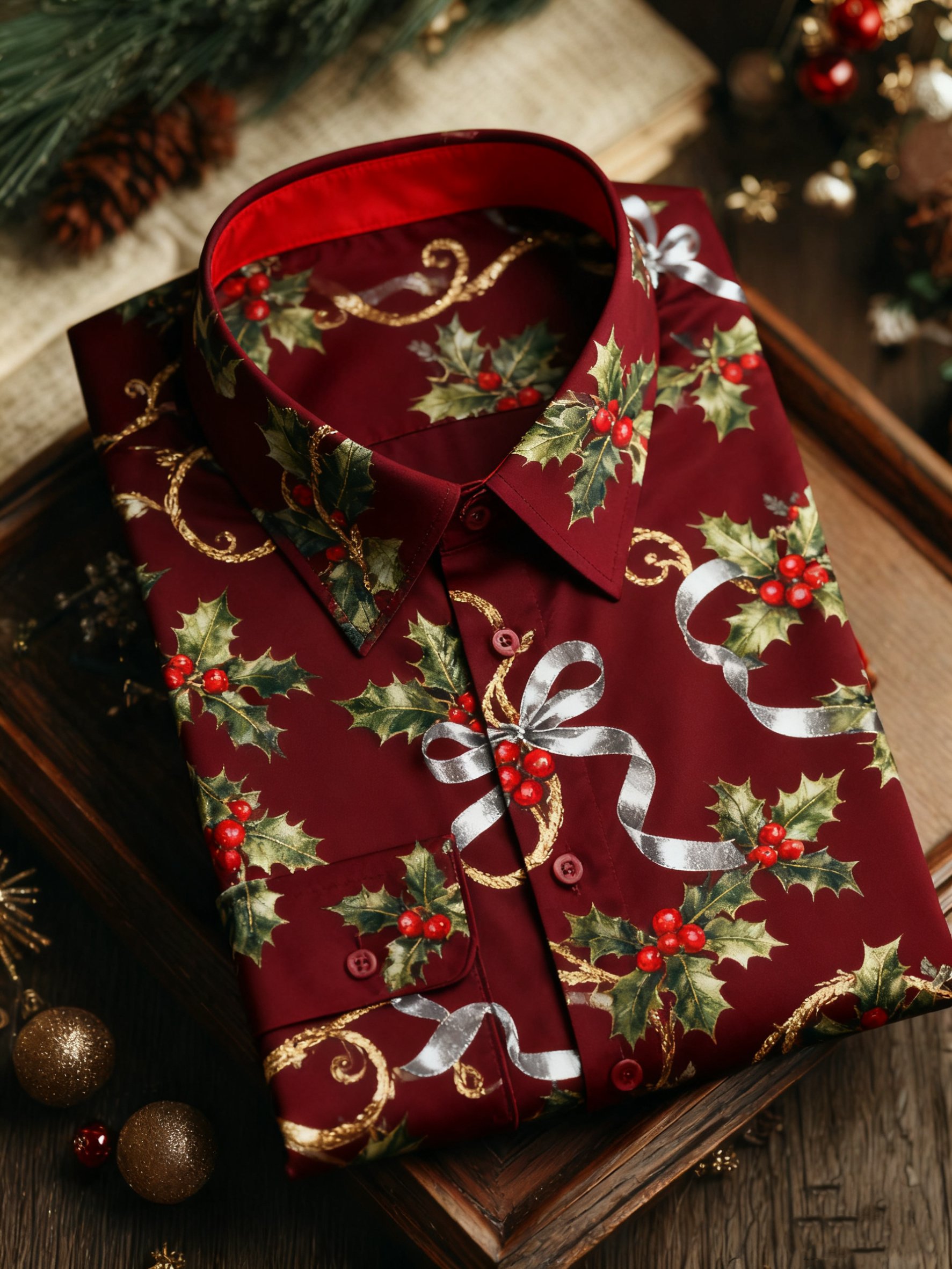 Camisa Christmas de manga larga con botones para hombre