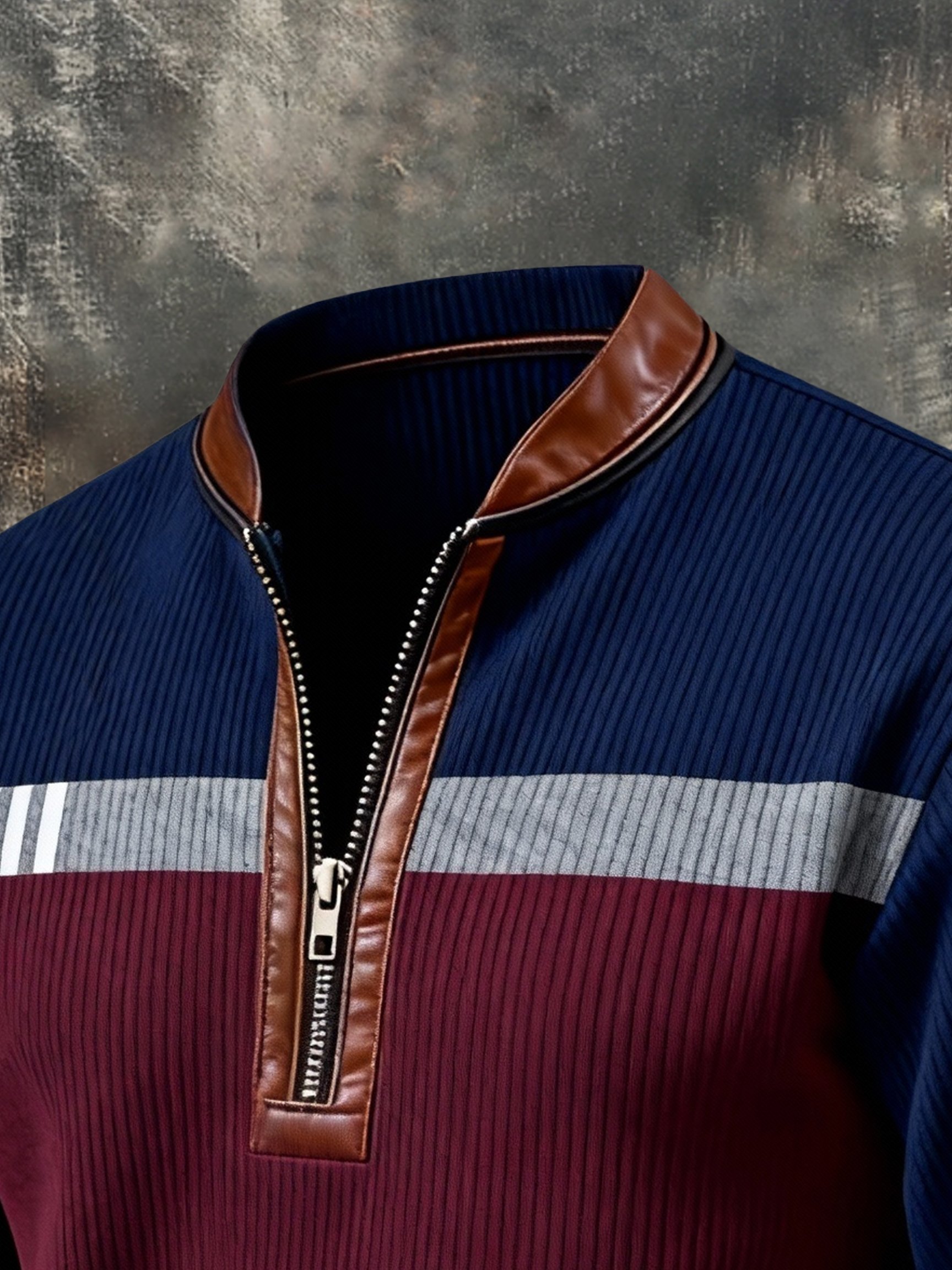 Sudadera vintage Color-Block estampado con cierre con gorrasucha para hombre