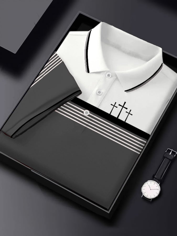 Camisa polo retro Faith casual estampado de manga corta para hombre