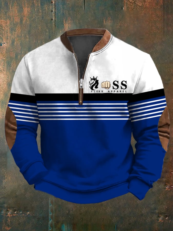 Sudadera retro Letter Design estampado casual cierre cuello de manga larga para hombre