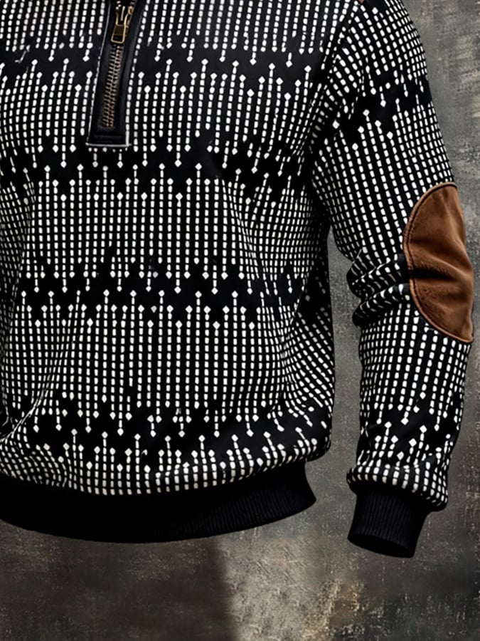 Sudadera retro en bloques de color estampado Color-Blocked con cierre para hombre