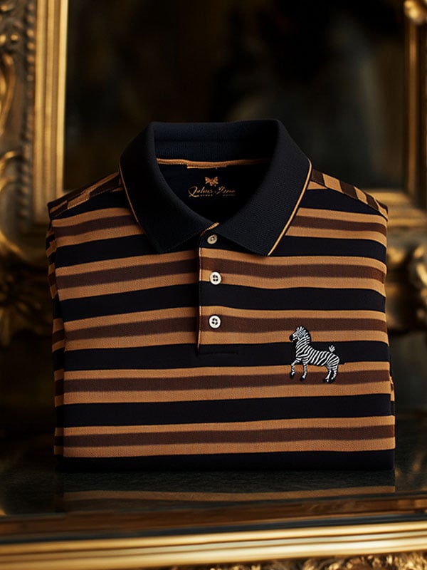 Camisa polo a rayas ejecutivo Logo solapa de manga corta para hombre