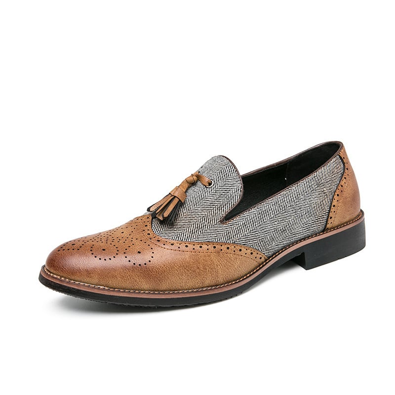 Zapatos ejecutivo casual retro Carved en bloques de color Fringed cuero