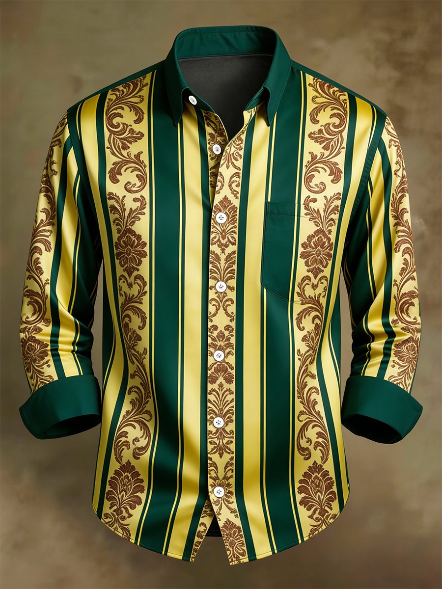 Camisa retro ejecutivo casual Baroque a rayas de manga larga para hombre