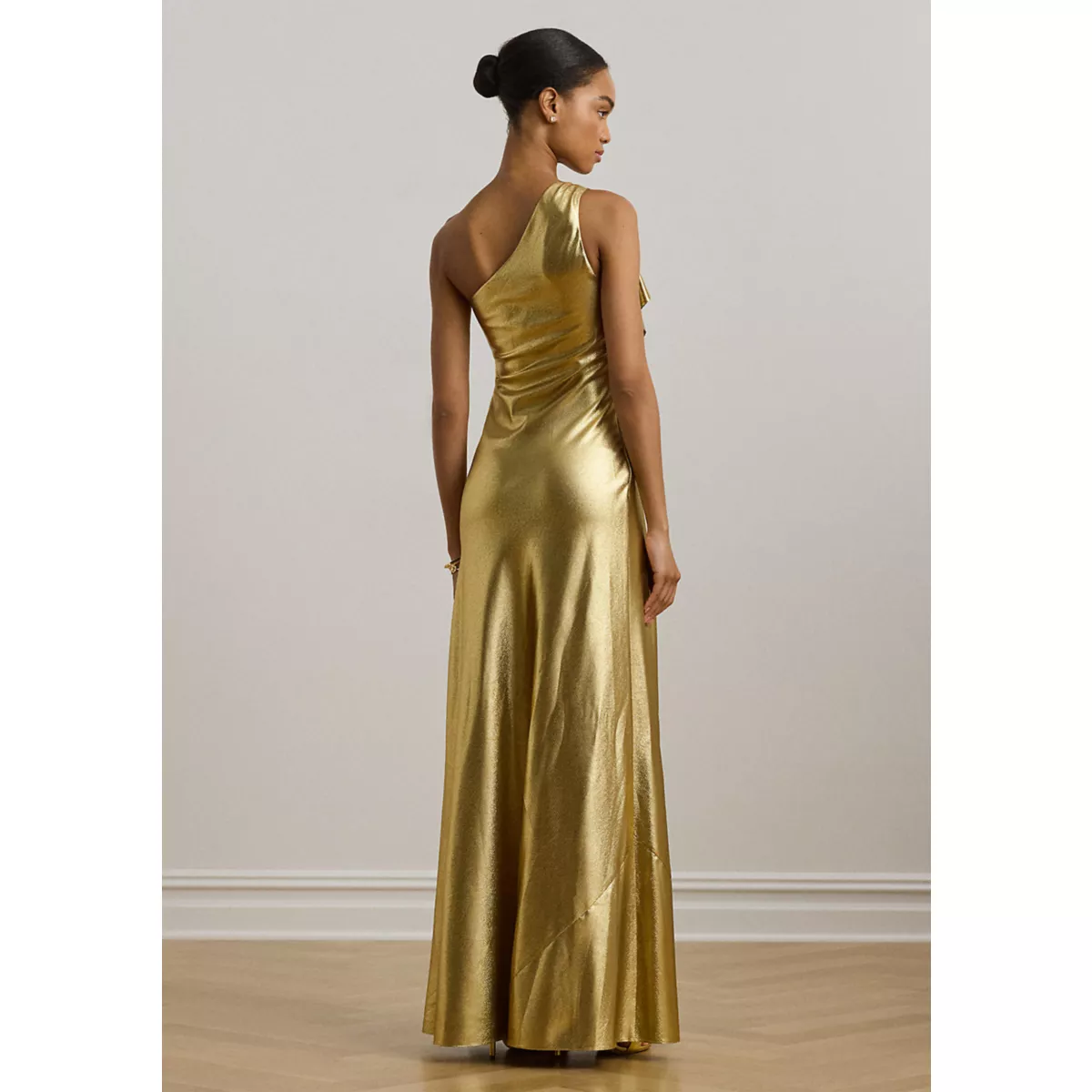 Women's Metallic Charmeuse One-Shoulder Gown - 2