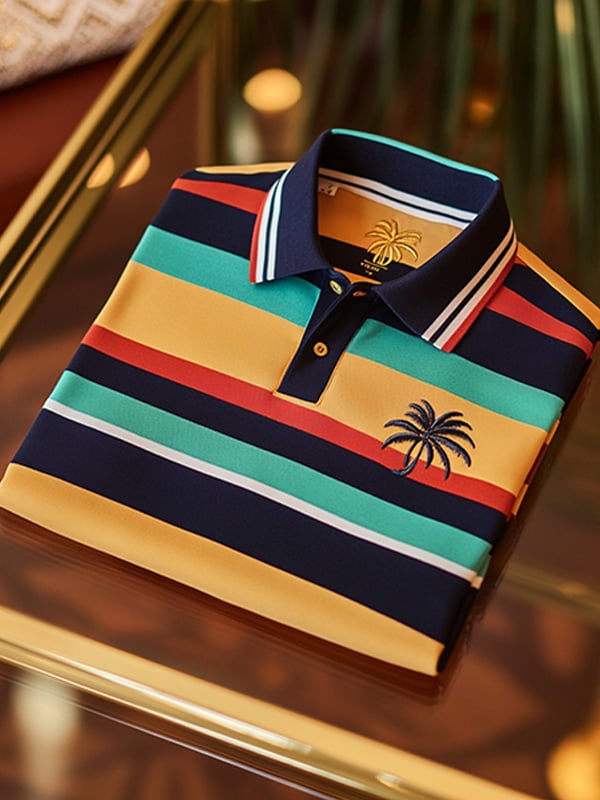 Camisa polo vintage ejecutivo Riding Logo rayas estampado de manga larga para hombre