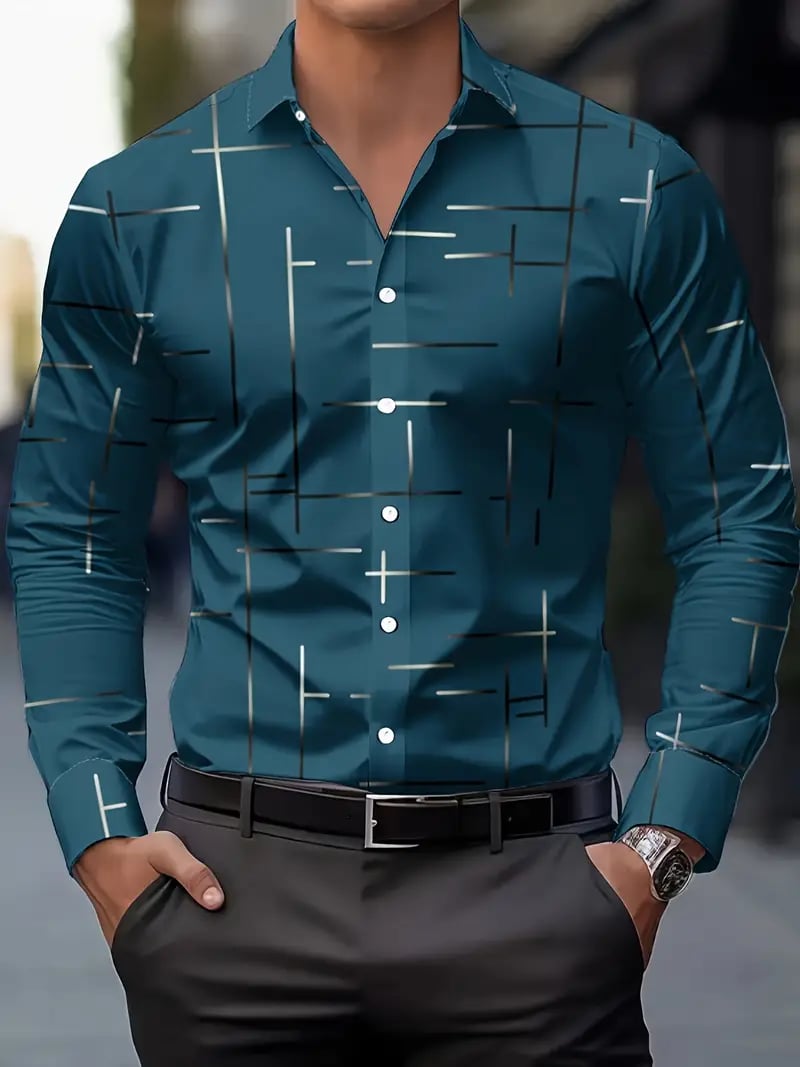 Camisa Street Style ejecutivo casual estampado de manga larga para hombre