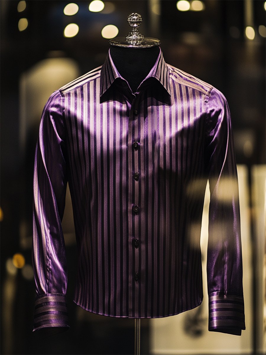 Camisa seda rayas de lujo ejecutivo de manga larga para hombre
