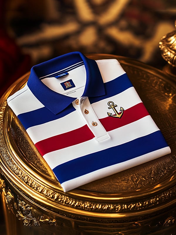 Camisa polo ejecutivo rayas Logo con botones de manga corta para hombre