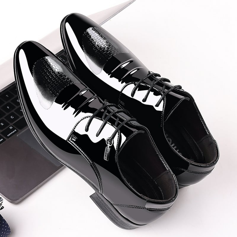 Zapatos ejecutivo formal casual Pointed Toe Lace Up Oxfords Faux cuero Patant para hombre