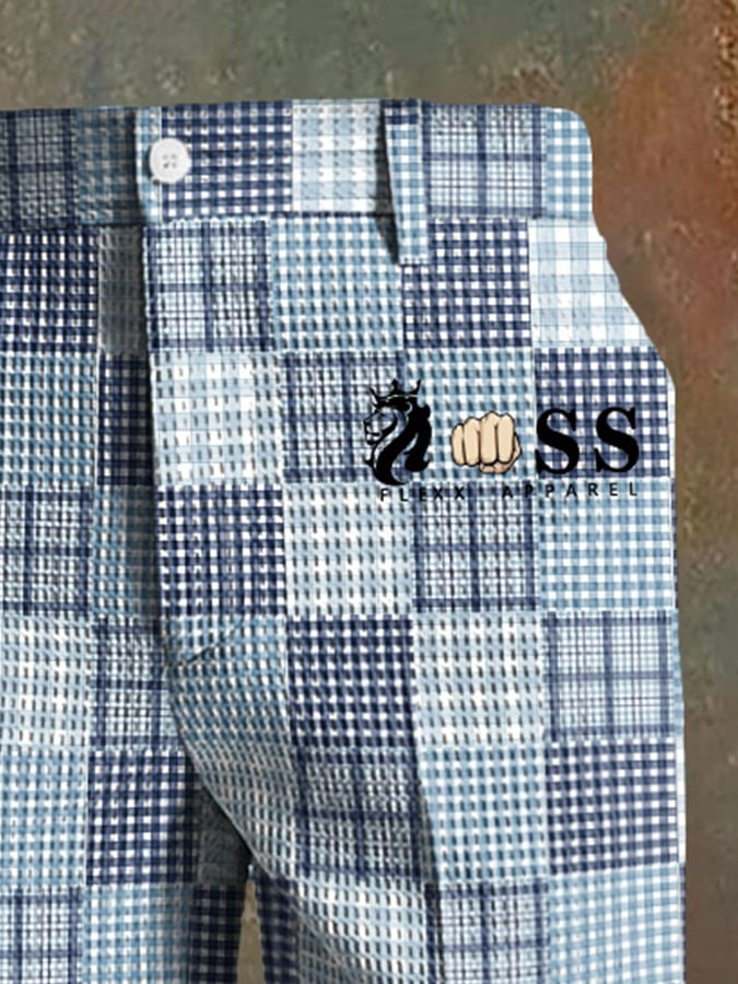 para hombre casual Plaid Waffle pantalón