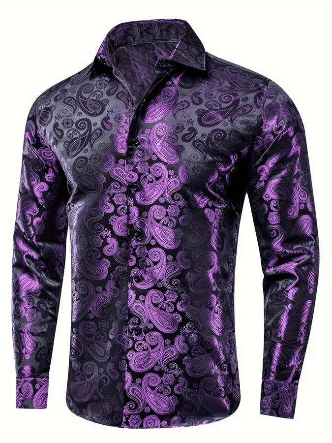 Camisa seda ejecutivo de lujo Design estampado de manga larga para hombre